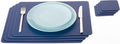 Nikalaz Set of Blue Placemats and Coasters, 4 Table Mats and 4 Coasters, Recycled Leather, Place Mats 18'' x 13'' and Coasters 3.9'' x 3.9''