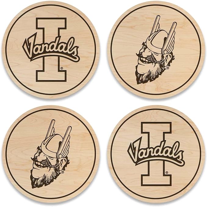 LazerEdge Idaho Vandals Wooden Coaster Set - Maple Wood - Officially Licensed Product - 4-Pack