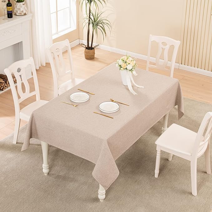 BALCONY & FALCON Square Tablecloth - Small Waterproof Table Cloth, Wrinkle Resistant Table Cover Linen Fabric Tablecloths for Dining Kitchen Wedding and Outdoor Decoration (Beige, 55"x55")