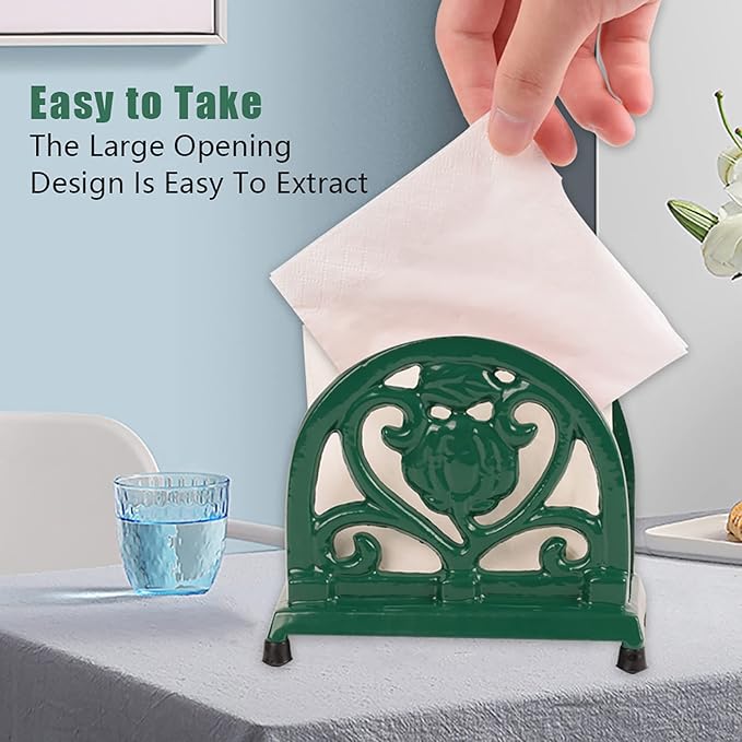Napkin Holder for Table - Vintage Farmhouse Kitchen Restaurant Cast Iron Napkin Holder for Dinner Cocktail Paper Napkins, Green