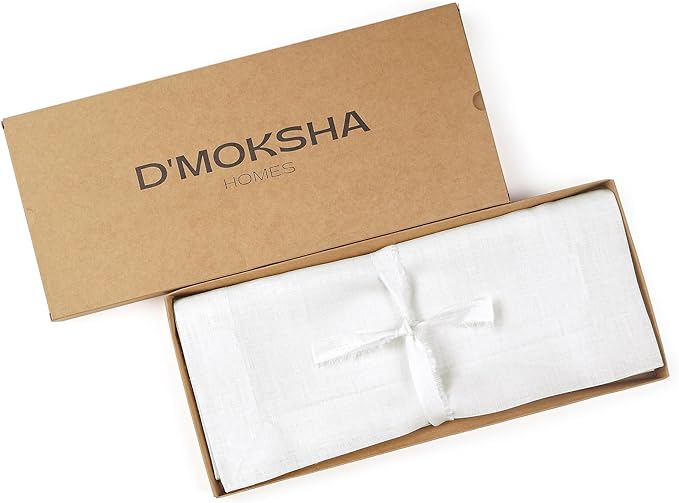 D'Moksha Homes Linen White Table Runner 132 Inches Long - 100% Pure Linen Extra Long Table Runner 14 x 132 Inch for Valentines, Spring, Easter - Machine Washable