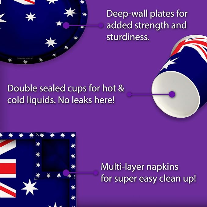 Australian Flag Australia Birthday Party Supplies Set Plates Napkins Cups Tableware Kit for 16