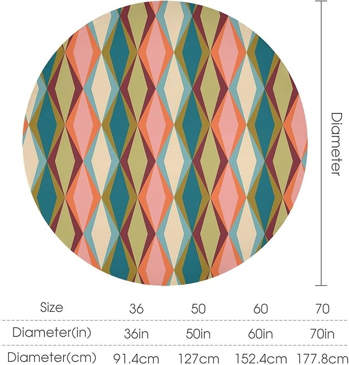 Abstract Geometric Boho Round Tablecloth, Retro Modern Mid Century Tablecloth for Home Party Dining Room Kitchen Decor 70Inch(178cm)