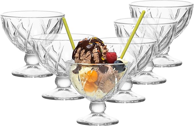 Red Co. Classic Footed Dessert Cups, Premium Crystal Clear Glass Ice Cream Bowls - Perfect for Parfait Fruit Salad or Pudding, Set of 6, 9 OZ