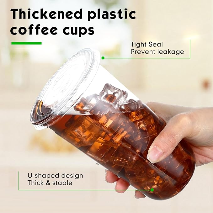 50 Sets Clear Plastic Cups with Lids and Straws, Disposable Iced Coffee Cups Drinking PET for Cold Drinks, Juice, Smoothie, Coffee Shops, Party, Christmas(Clear,20 oz)