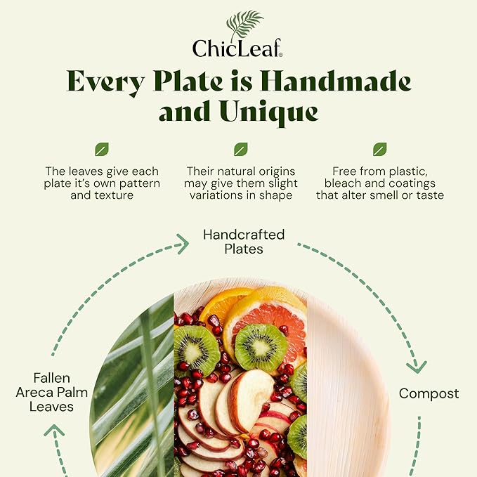 Chic Leaf Palm Leaf Bamboo Style Plates - 9-Inch Square, Pack of 50 - Compostable Serving Platters - Microwave -Disposable Plates - Durable Party Dishware, Upscale Look for Valentine’s Meals