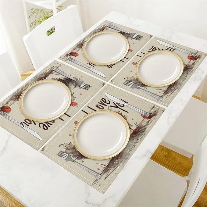 Rural Rooster Placemat Set, Vintage Farmhouse Funny Colorful Hand Drawn Watercolor Line Sketch Chicken Pattern Home Decor Linen Table Mats for Dining Room Kitchen Party (17x12in) x4P