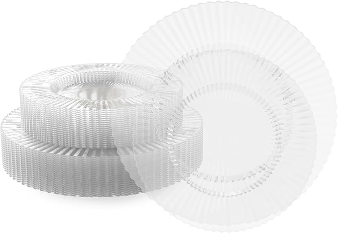 Exquisite 80 Piece Plastic Disposable Plates Set For 40 Guests I 40 X 9 Inch & 40 X 11 Inch Disposable Plastic Plates | Color: Clear | Great for Weddings Parties And Formal Occasions