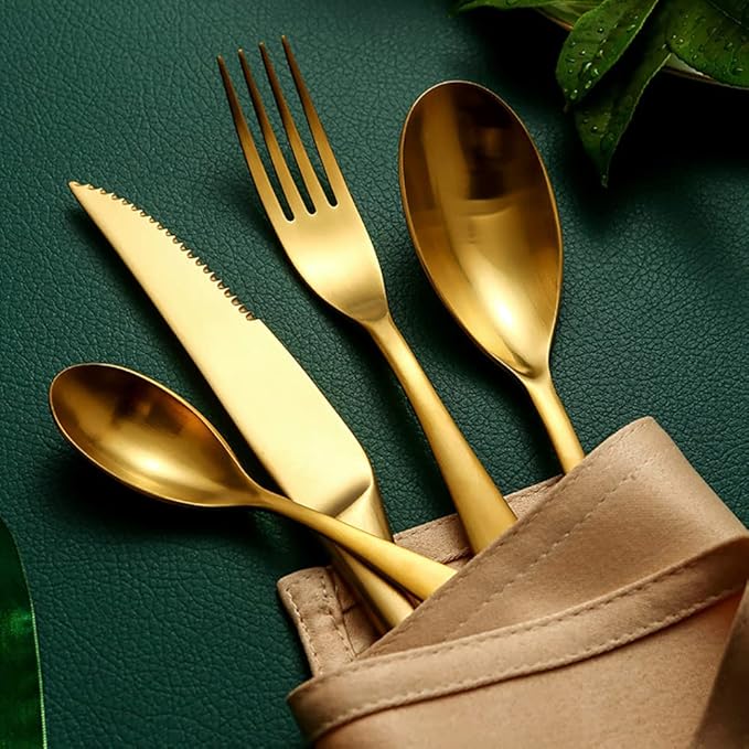 32 Piece Gold Silverware Set for 8,Modern Unique 18/10 Stainless Steel Flatware Cutlery Set, Eating Tableware Set,Vintage Luxury Style Cutlery Set for Home Restaurant Wedding Party