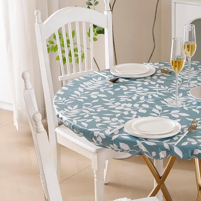 Walrus Round Vinyl Fitted Tablecloth with Flannel Backing Elastic Edge Design Table Cover Waterproof Oil-Proof PVC Table Cloth Stain-Resistant Best for 32"-36" Round