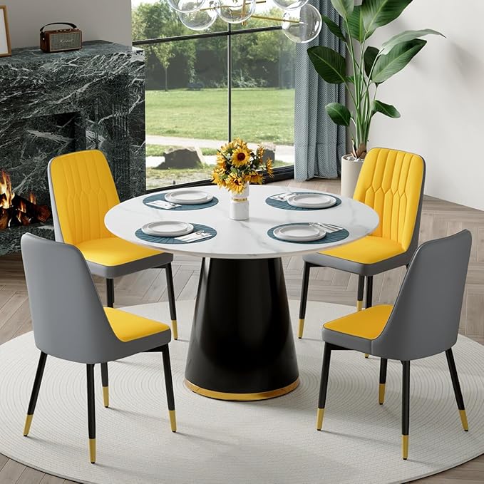 Round Dining Table Set for 4, Modern 45'' Small Dining Table for Kitchen, Space Saving, Easy Assembly