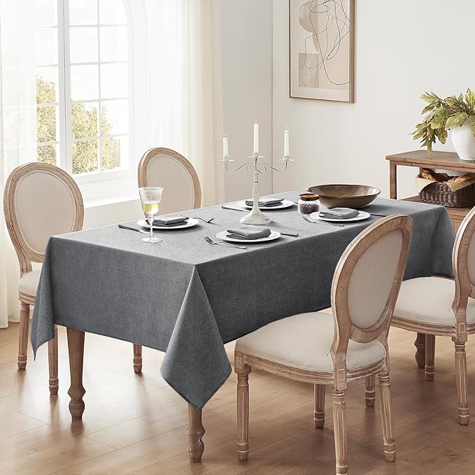 Softalker Large Outdoor Tablecloth Rectangular 104 x 60 Inch Dark Gray Linen Textured Table Cloth Stain and Wrinkle Resistant Table Cover for Spring,Easter,Summer,Party,Garden,Coffee Decor Tabletop