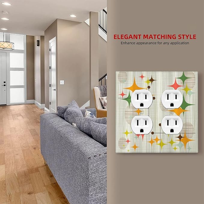 Light Switch Cover Mid Century Modern Retro Stars 2 Gang Decorative SwitchPlates Double Duplex Wall Plates Switch Plates and Outlet Covers for Bathroom Bedroom Decor