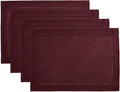 Solino Home Linen Cloth Placemats Set of 4 - 100% Pure Linen Hemstitch Burgundy Placemats 14 x 19 Inch - Classic Hemstitch Table Place Mats for Winter, Valentines