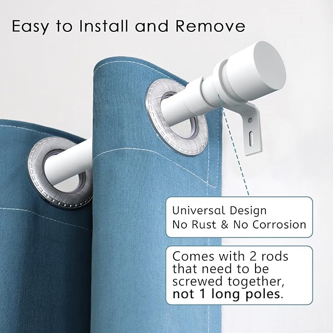 Curtain Rods for Windows 16 to 28 or 40 Inches Max Adjustable Length 1 Inch Diameter Window Curtain Rod with Aluminium End Cap, White