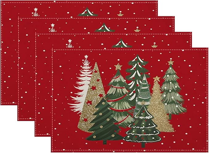 Christmas Placemats 12x18 Inches Set of 4,Red Green Christmas Tree Decorative Rectangle Winter Decoration Table Mats for Party, Home Kitchen,Dining Table Decoration