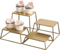 MyGift 4 Piece Set Modern Brass Tone Metal Nesting Tabletop Cupcake Display Risers, Food Appetizer Dessert Buffet Table Serving Stands for Home Party Event Retail (Brass)