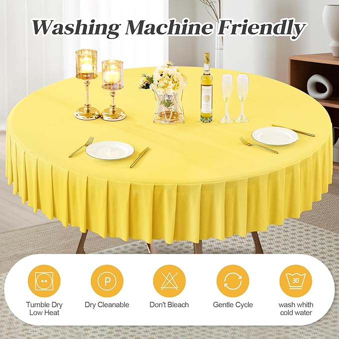 2 Pack Yellow Spandex Round Tablecloths for 60 inch Table, Stretchy Fitted 5FT Round Table Cloths with Wrinkle Free Skirt for Wedding Party Dining Banquet