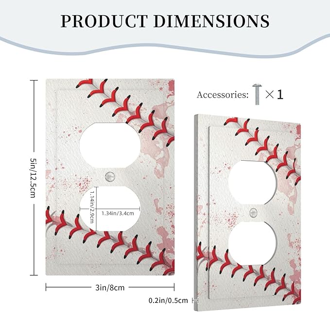 Outlet Covers Baseball Sports Ball Game 1 Gang Duplex Light Switch Cover Plate Decorative Wall Plates Electrical Switchplate Receptacle for Bathroom Bedroom Decor（2 Pack）