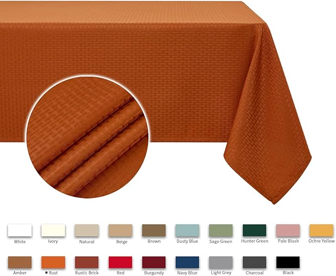 maxmill Weaved Texture Rectangle Tablecloth Water Resistant Wrinkle Free Spill-Proof, Soft Fall Table Cloth for Thanksgiving Parties Harvest Holiday Dinner, Halloween Decoration, 52 x 84 Inch Rust