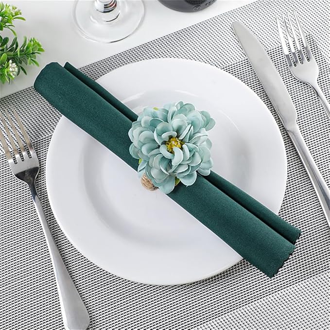 Floral Napkin Rings Set of 6,Rustic Rose Napkin Rings Flower Dinner Napkin Holder for Table Decoration (34#Blue)