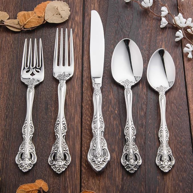 TWEE Luxury Fine Silverware Set for 6 Flatware Set 30 Pieces Relief Sculpture Openwork Design Elegant Tableware Set 18/10 Stainless Steel Cutlery Set Utensil Sets for Home Restaurant Dishwasher Safe