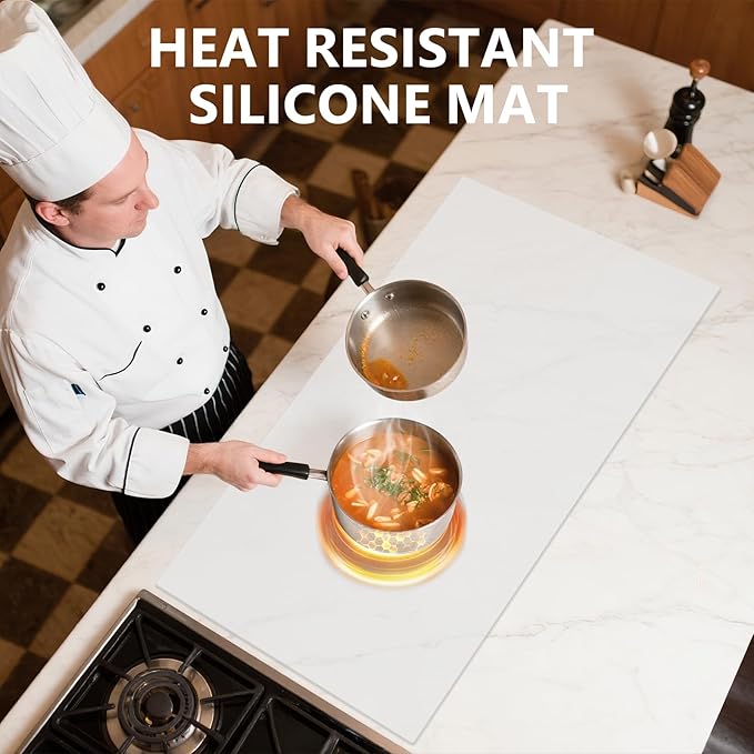 48" x 24" Heat Resistant Mat for Countertop Lanstics Silicone Baking Mat Non-Slip Silicone Mats Multipurpose Countertop Protector Mats Fire Resistant Mat Place Mat for Kitchen Counter (White)