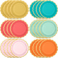 48 Pcs Colorful Coral Paper Plates 9 Inch Pastel Rainbow Scalloped Paper Plates Disposable Dinner Dessert for Birthday Wedding Bridal Party Supplies, 6 Colors
