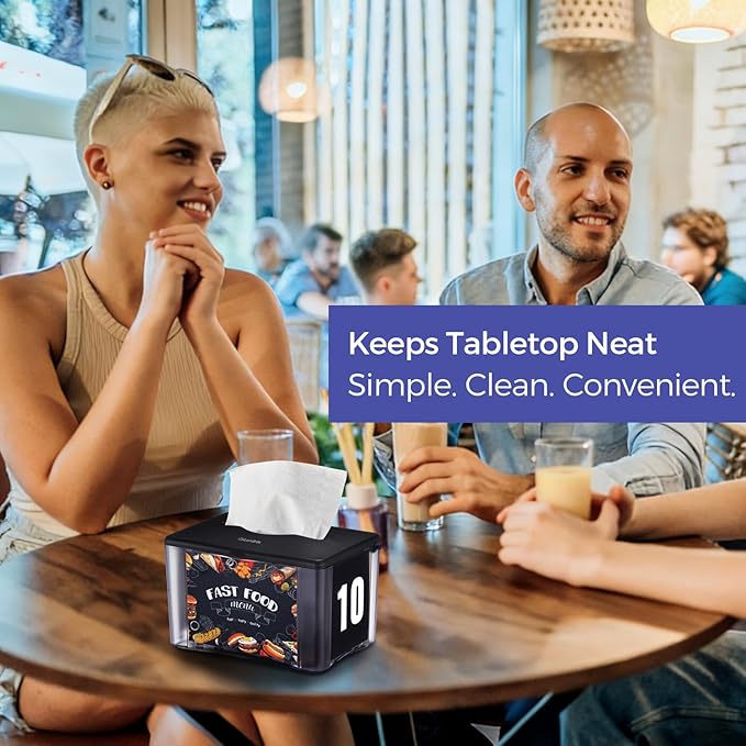 3-Pack Interfold Tabletop Napkin Holder, Commercial Restaurant Napkin Dispenser with 4-Sided Marketing Insert Display, Easy-Access Black Napkin Dispenser for Counters & Tables