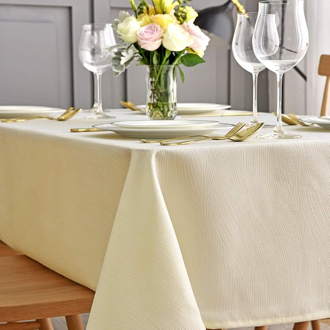 maxmill Square Tablecloth Swirl Design Water Resistance Antiwrinkle Heavy Weight Soft Table Cloth for Buffet Banquet Parties Event Holiday Dinner Square 70 x 70 Inch Ivory