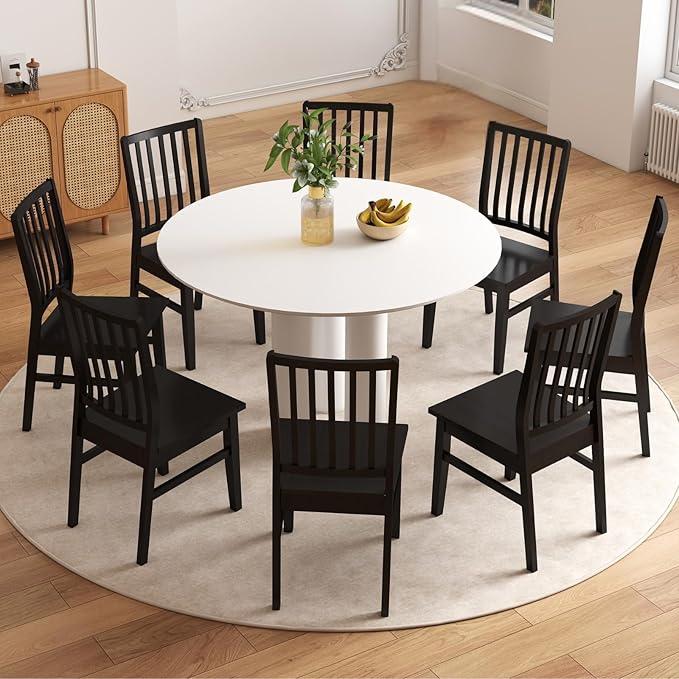Black Wooden Dining Chairs Set of 8, Farmhouse Dining Room & Kitchen Chair with High Back, Spindle Windsor Armless Side Chair for Living Room Dining Room Kitchen Restaurant Balcony
