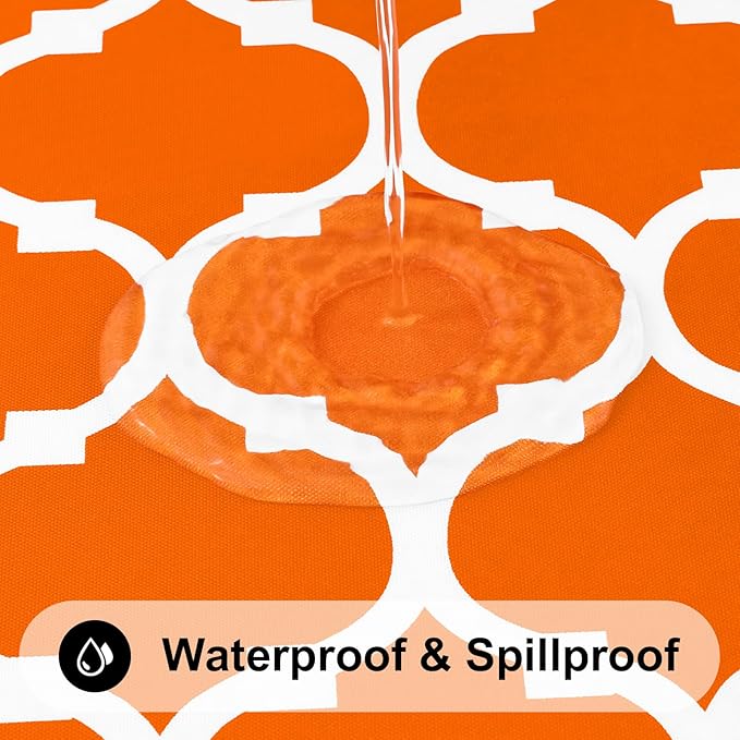 Smiry Round Plastic Table Cloth, Waterproof Vinyl Tablecloth with Flannel Backing for Round Tables, Wipeable & Spillproof for Dining, Camping, Indoor and Outdoor (60" Round, Bright Orange)