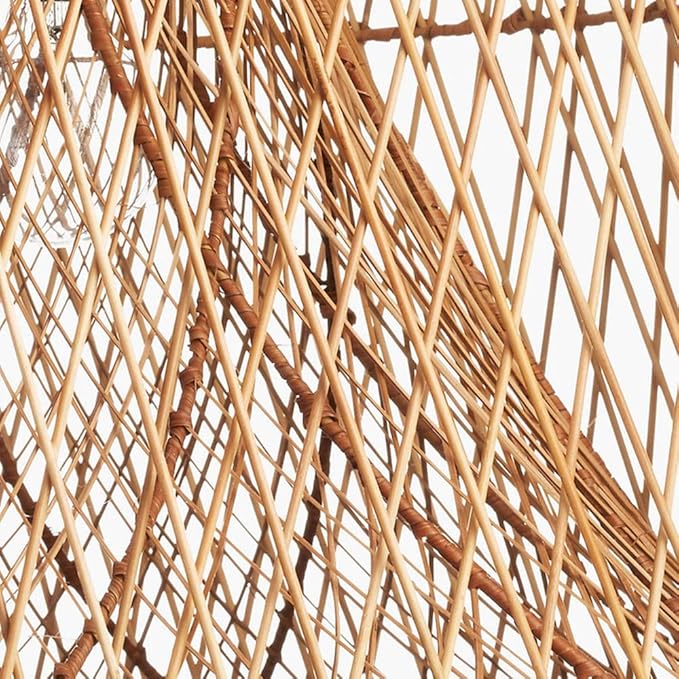 17.7" Hollow Rattan Hanging Lights Woven Wicker Lamp Shade French Romance Decor Pendant Light Bamboo Ceiling Pendant Fixture for Dining Room Living Room Restaurant Bar