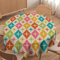Abstract Geometric Round Tablecloth, Mid Century Retro Abstract Vintage Tablecloth for Home Party Dining Room Kitchen Decor 50Inch(127cm)
