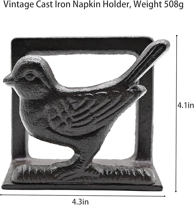 Exquisite Vintage Cast Iron Napkin Holder With Playful Standing Animal Motif - Birdie Napkin Holders are suitable for kitchens, restaurants, and parties