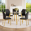42" Round Glass Dining Table Set for 4,Modern Breakfast Table Set for 4 with Luxury Gold Chrome Legs,Space Saving Kitchen Table and Black Chairs for Apartment,Easy Assembly
