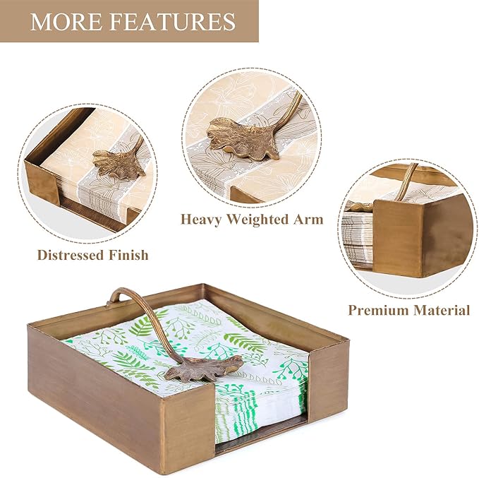 NIKKY HOME Farmhouse Napkin Holder, Rustic Tissue Dispenser, Flat Paper Hand Towel Caddy, Vintage Cooktail Napkin Tray Decor for Kitchen, Countertop, Dining Table, Restaurant, Outdoor - Bronze