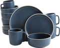 Gibson Home Zuma 16 Piece Round Kitchen Dinnerware Set, Dishes, Plates, Bowls, Mugs, Service for 4, Matte Stoneware, Cobalt Blue (127342.16R)