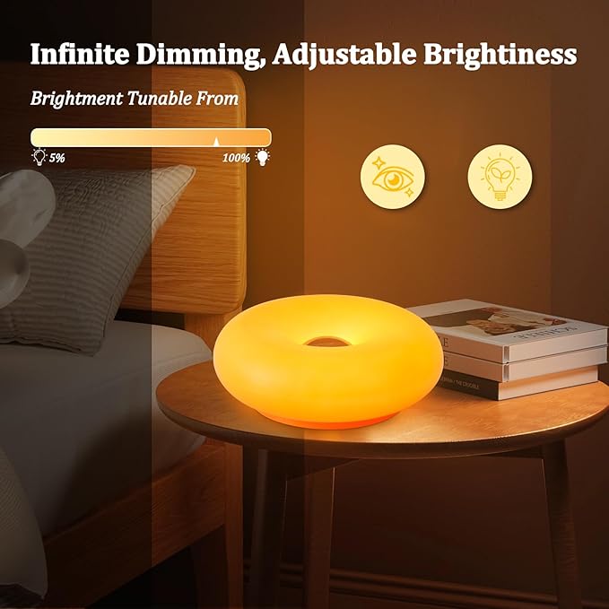 Donut Table Lamp,Creative Orange Donut Atmosphere Lamps with Plastic Shade,Retro-Modern Table Light,3-Color Dimmable Nightstand Lamp for Bedroom and Desk, Aesthetic Home Decor & Gifts (Orange)