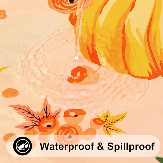 Smiry Plastic Thanksgiving Tablecloth, Pumpkin Wipeable Flannel Backed Vinyl Tablecloths for 8 Foot Tables, Waterproof Elastic Fitted Table Covers for Autumn Harvest, Parties (Orange, 30x96 Inches)
