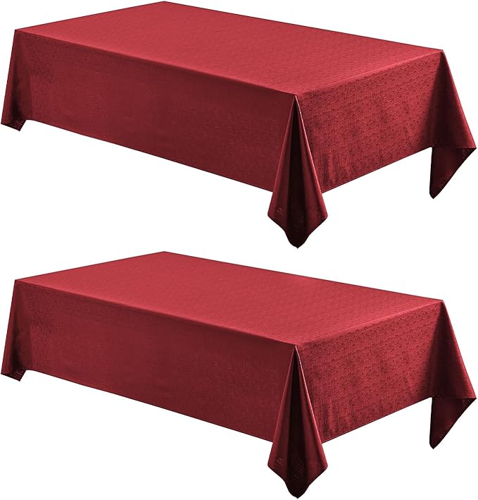 2 Pack Rectangle Tablecloth, 52x70 inch, Water Resistant Wrinkle Free Linen Textured Table Cloth Washable, Decorative Fabric Table Cover for Dining, Party and Camping, Red