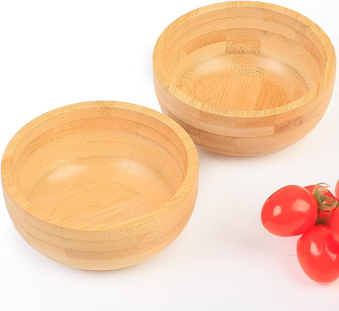 Soup Bowls Set of 2 for Dessert/Cereal/Pasta/Fruit | Natural Bamboo Serving Bowls for Nuts/Candy/Snacks/Pistachio | Charcuterie Accessories for Dipping/Condiments/Sauce | 8.45 oz Capacity