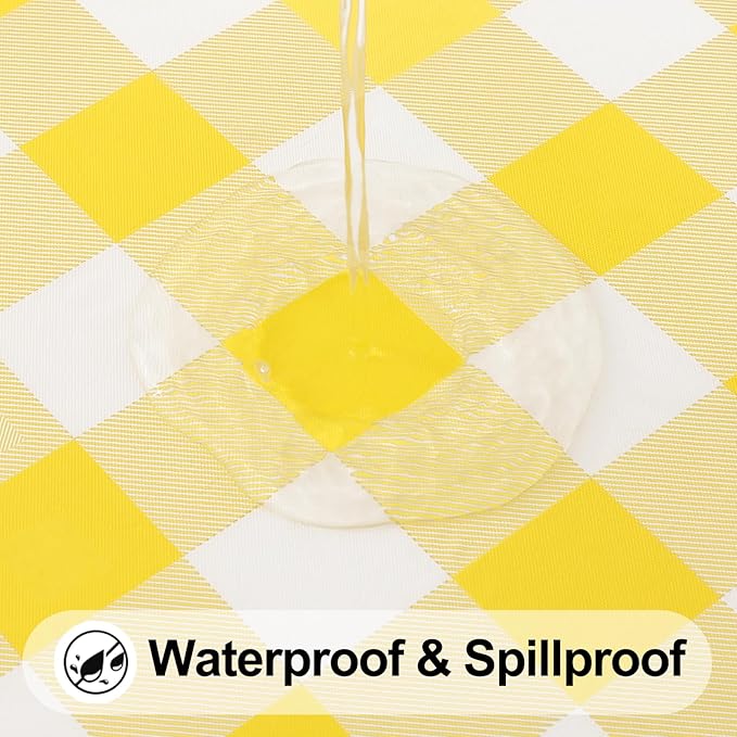 Smiry Rectangle Picnic Table Cloth, Elastic Waterproof Fitted Vinyl Tablecloths, Flannel Backed Buffalo Plaid Table Covers for Dining, Camping, Outdoor (White and Yellow, 30" x 72")