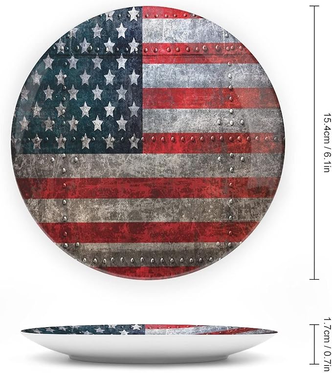 Ceramic Plates, American Flag Decorative Ceramic Plates, US Flag Plate, 7 Inch, Household Plates Decorative, Multicolor