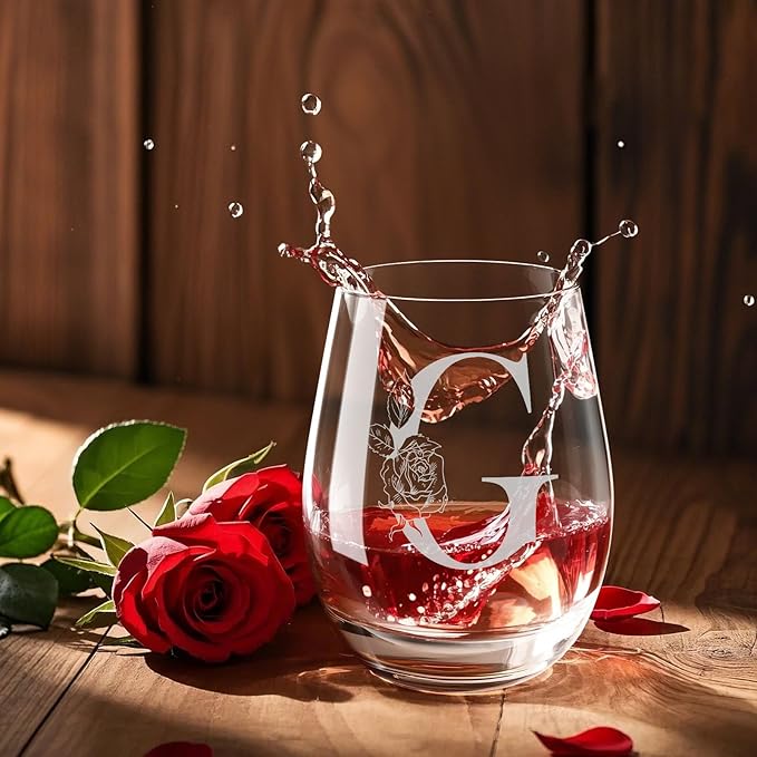 Valentines Day Gifts for Her, Gifts for Women Her Friend Mom Grandma Wife Sister Bridesmaid Nurse, Birthday Galentines Mothers Day Christmas, Personalized Initial Customized Wine Glasses 18OZ(G)