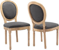 Vintage French Dining Chairs Set of 2, Round Back Accent Chairs with Linen Seat and Solid Wood Frame, Farmhouse Sillas de Comedor Upholstered for Dining Room & Kitchen, Gray