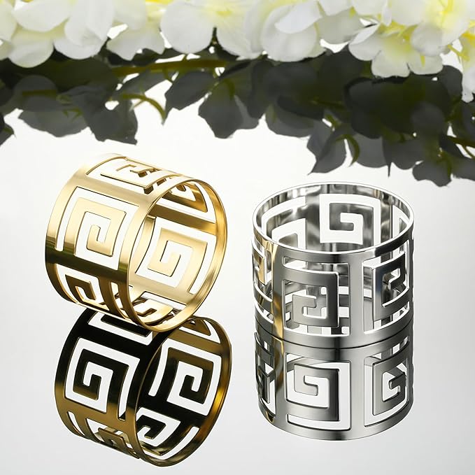 Hotop 48 Pcs Silver Napkin Rings Set Hollow Out Metal Napkin Holder Exquisite Serviette Buckle Bulk for Wedding Party Gathering Dinner Table Decoration