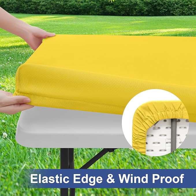 homing 2 Pack Rectangle Table Cloth, Elastic Fitted Fabric Tablecloth Fits for 4 Foot Folding Tables, Washable Table Cover for Picnic, Camping, Indoor & Outdoor (Yellow, 24" x 48")