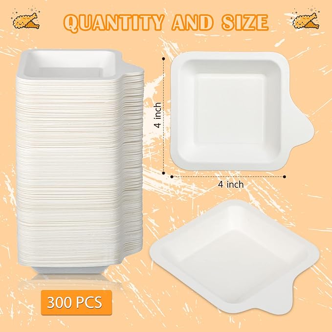 Remerry 300 Pcs Small 4 Inch Paper Plates Bulk Disposable Plates Paper White Square Dessert Cake Party Snack Sugarcane Bagasse Fiber Wedding Birthday Dinner Graduation Pet Feeding (4.41 x 5.24 Inch)