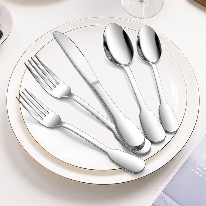 18/10 Silverware Set, E-far 20-Piece Stainless Steel Flatware Cutlery Set Service for 4, Metal Tableware Eating Utensil Sets for Home/Restaurant/Wedding, Elegant & Classic Style - Dishwasher Safe